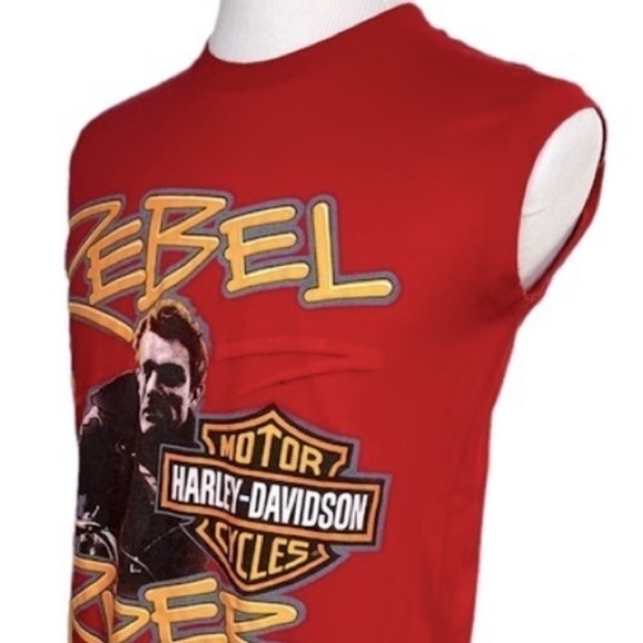 Vintage 1987 Men's Red Harley Davidson James Dean 'Rebel Rider' Muscle Shirt - Picture 8 of 10